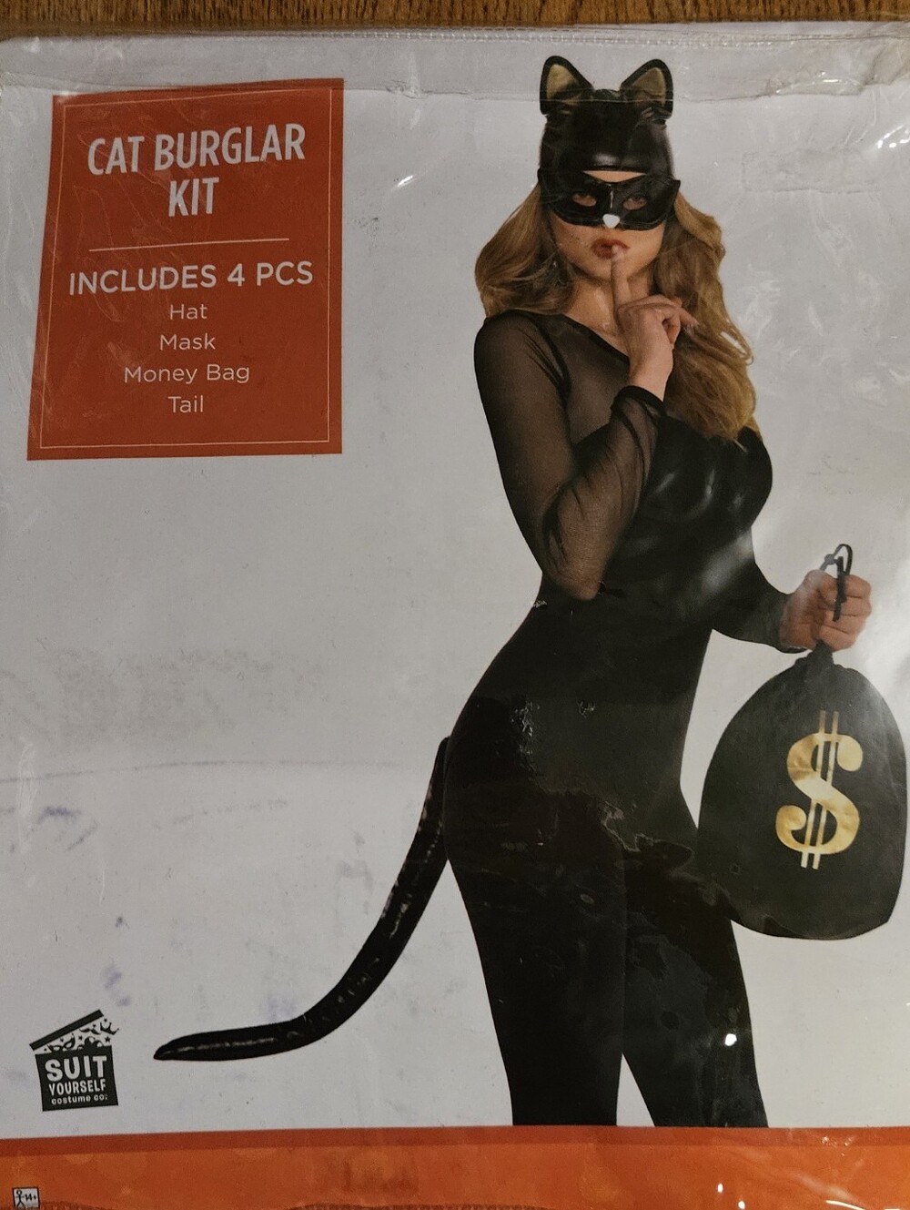 Adult Cat Burglar Costume Accessory Kit 4 Pc Mask Hat Tail Money Bag